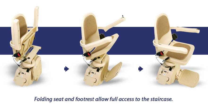 Stairlift has folding arms and footrest