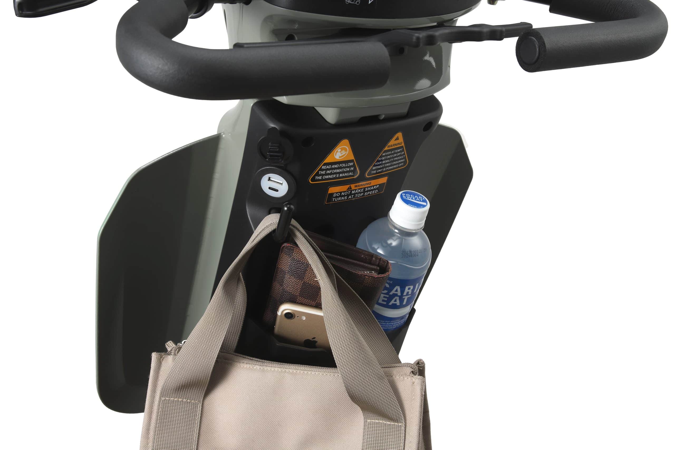 Excel Audax Sage Green Mobility Scooter Storage and USB
