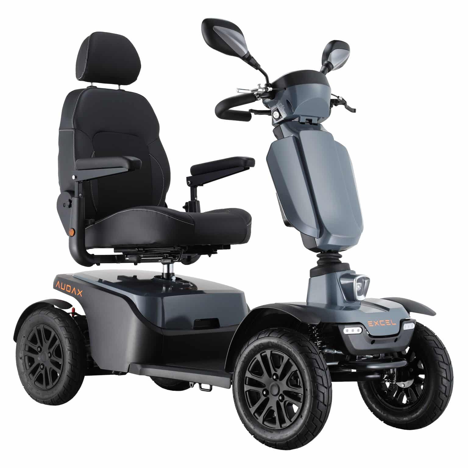 Excel Audax Thunder Grey Mobility Scooter Angled View from Front